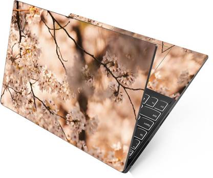 Anweshas Premium Vinyl HD Printed Easy to Install Full Panel Laptop Skin/Sticker/Decal for all Size Laptops upto 15.6 inch No Residue, Bubble Free - White Floral Brown Shaded Stem Self Adhesive Vinyl Laptop Skin Compatible for 15.6 inch