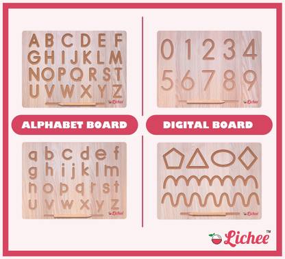 LICHEE English Alphabet and Number Board with Dummy Pencil | Capital Word "ACBD" and Small Word "abcd" and Number & Curve Patten | Learning and Educational Toys