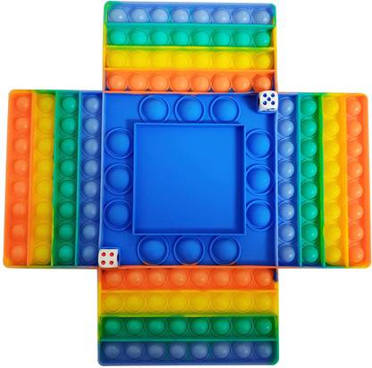 prisma collection Push Bubble Pop It Fidget Toy, (4 Players Chess Board Game with 2 Dices), Rainbow Color