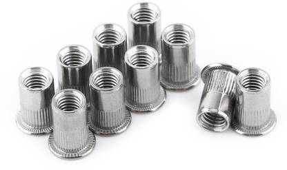 RPI SHOP Nut - M6 Rivet Nut, Flat Head, Threaded Insert Nut, Zinc Plated, Knurled Body, Metric Thread, Pack of 100 Pcs