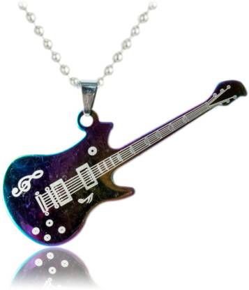 Waama Jewels Multicolor Music Guitar Shaped Pendant Locket for Boys and Girls  Silver Metal Pendant Set