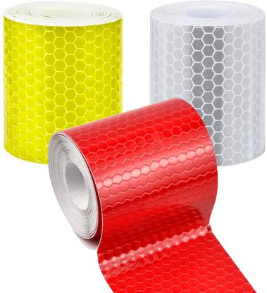STHIRA 3 Rolls Reflective Tape 50mm*3m Waterproof Reflective Warning Stickers High Intensity Self Adhesive Reflector Tape for Vehicles Road Bikes Helmets Safety Reminder (White Red Yellow) 5 mm x 3 m Photo Color Reflective Tape
