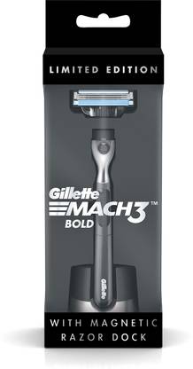Gillette MACH3 Bold + Magnetic Razor Dock (Heavy, stylish mens shaver), Men