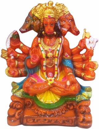 vinayakmoorti Home Entrance Type Panchmukhi Hanuman Murti Marble Handicraft Lord Hanuman Idol Home Vastu Puja Temple Panchmukhi Hanuman Statue Showpiece Figurine Decorative Showpiece  -  21 cm