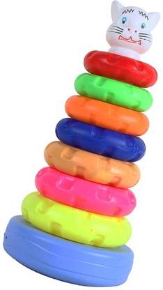 Dilurban Best Quality New Cat Stacking Multicolour 7 Rings toy, Multi use Bath Toy, Non Toxic Plastic