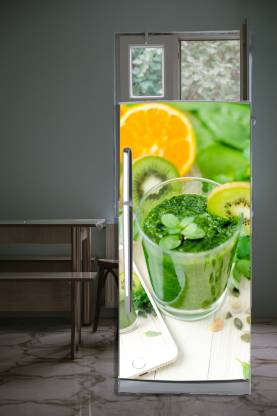 A.T PRINTING SERVICES 60.96 cm juse glass with lemon Large Single Door Fridge Wallpaper And Decal Self Adhesive Fridge Wallpaper Self Adhesive Sticker