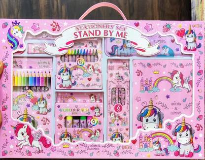 Dallao Unicorn 41pcs Kids Coloring Stationery Gift Set (Pencil Box + Coloring Sets)