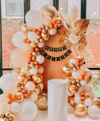 Prihit Premium look 1 Black Happy Birthday Banner + 60 pc premium Orange White and Gold