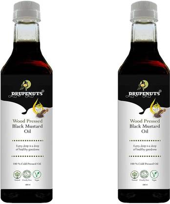 Drupenuts Wood Pressed Black Mustard Oil (Sarso Ka Tel) | Kolhu/ Kacchi Ghani/ Chekku | Natural & Chemical-Free | Ideal for Cooking, Baking Purpose Mustard Oil Plastic Bottle
