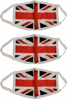 WOOP Face Mask, Washable Reusable UK Flag Print Face Masks For Health Protection n Skin Care Unisex Mouth Filter Facemask, Soft Dri-Fit Handmade in India, Pollution Dust Cover - SET OF 3 WOOP00111 Reusable, Washable Cloth Mask