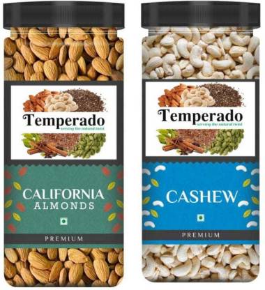 Temperado Premium Quality Cashew & California Almonds| Kaju & American Badam| Jar Pack 500gm Each Almonds, Cashews