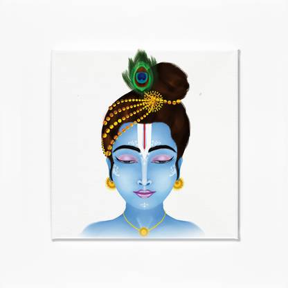 Manomya's Laddu Bal Gopal Krishna Kanhaiya Digital Print Wall Mounted Canvas Painting Stretched on Wooden Frame l Size : 15 x 15 Inches l Without Glass Digital Reprint 15 inch x 15 inch Painting