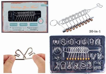 Amaxone 20 in 1 Metal Puzzle Classic Metal Wire Puzzle Mind Brain Teaser Game Magic Trick Mind Test IQ Toys