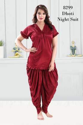 RADHEY ART Women Solid Maroon Night Suit Set