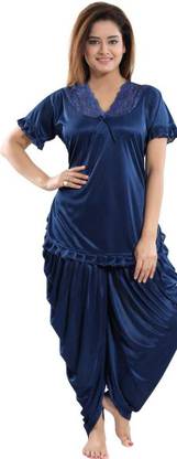 RADHEY ART Women Solid Dark Blue Night Suit Set