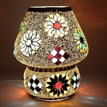 EarthenMetal Handcrafted Crystal Decorated Floral Design Dome Shaped Glass Table Lamp