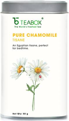 Teabox Pure Chamomile for Stress Relief and Good Sleep | Made with 100% Natural Chamomile Flowers | 0% Caffeine | Contains 50 gm Tisane in Elegant and Air Tight Tin Caddy Apple, Chamomile Herbal Tea Tin