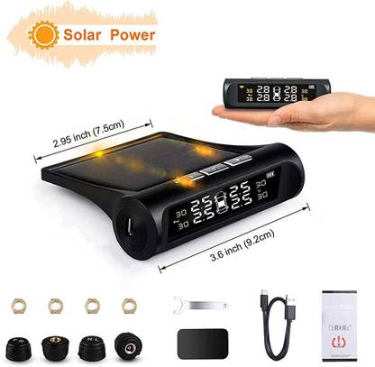 STHIRA Digital Tire Pressure Gauge Solar External TPMS Tyre Pressure Monitoring System for Car with 4 Tyres Sensors Bar/PSI