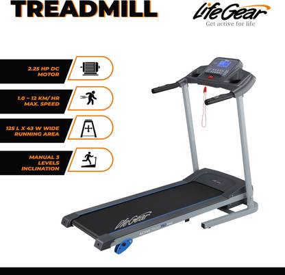 LifeGear Motorized Treadmill for home use with 120 Kg User weight MP3, USB, AUX with speaker Treadmill (Max Weight:100 kg)