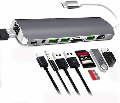InfiDeals USB C HUB, 9 in 1 Type C HDMI 4K Adapter, 1000M RJ45 Ethernet, 2 USB 3.0 Ports,1 USB 2.0 Port,PD Charging Port, Card Reader for SD Micro, Audio Mic Port for MacBook, Chromebook More USB C HUB, 9 in 1 Type C HDMI 4K Adapter, 1000M RJ45 Ethernet, 2 USB 3.0 Ports,1 USB 2.0 Port,PD Charging Port, Card Reader for SD Micro, Audio Mic Port for MacBook, Chromebook More USB Hub