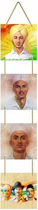 KREEPO Freedom Fighter Shaheed Bhagat Singh-Shivaram Rajguru-Sukhdev Thapar Wooden Wall Hanging Board Home Decor