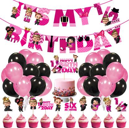 ZYOZI Boss Baby Half Birthday Decorations, Baby Boss 6 Month Birthday Party Supplies Set, Baby Party Supplies, Baby Party for Boss Pink Girl ,Black Girl Boss Baby Buttons Party Favors Supplies,Children Carnival Party Supplies Decoration (PACK OF 37)