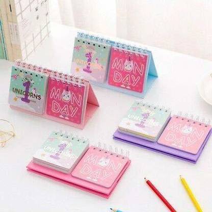 Bodhee Tree Unicorn Theme Daily Table Calendar Perpetual Flip Desk Calendar for Kids 2022 Table Calendar
