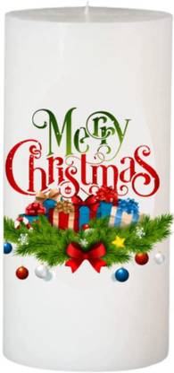 Floryn decor Christmas Candles | Christmas Printed Candles | Christmas Candles for Decoration | Christmas Pillar Candles (Merry Christmas, 3 by 6) Candle