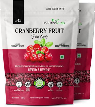 nourishvitals Cranberry Fruit Dried Candy, Pack of 2 - 100% Natural, No Added Preservatives Cranberries