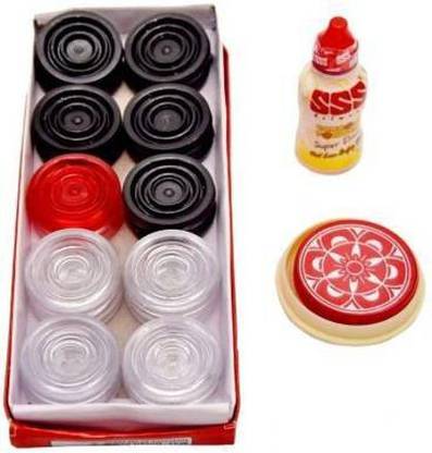 YMD Crystal Carrom Coins Goti (Pack of 20)- with 1 Striker and 1 Powder Carrom Pawns Carrom Pawns