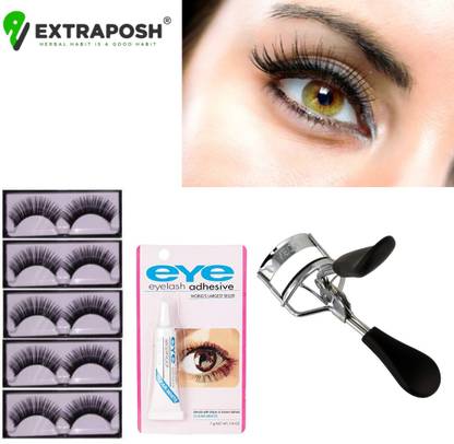 Extraposh Curly Eyelash Curler Women perfect Curl Style Eye Lashes With Beauty Make False Eyelashes 5 Pair & Eyelash Glue Adhesive