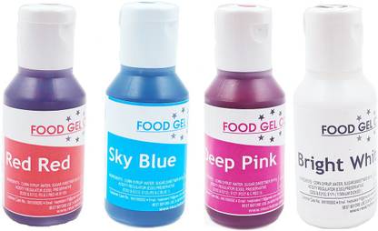 Chefzaa Combo of Edible Concentrated Gel Colours for Cake Decorating | Shades | Food Colouring for Icing, Cakes Decor, Baking, Fondant | Foods Dye Colour Red, Blue, Pink, White