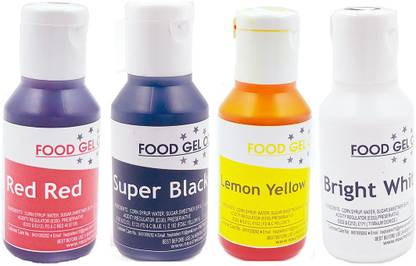 Chefzaa Combo of Edible Concentrated Gel Colours for Cake Decorating | Shades | Food Colouring for Icing, Cakes Decor, Baking, Fondant | Foods Dye Colour Red, Black, Yellow, White