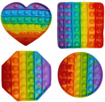 Benicia Pop It Fidget Toys, Big Push Pop Its Bubble Fidget Sensory Toy, Silicone Stress Relief Toys, Sensory Toys for Girls, Boys, Kids (Heart,Square,Hexagon,Circle-4pcs)
