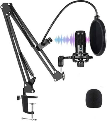 zhizuka BM800 Professional Condenser Microphone Kit: Adjustable Scissor Arm, Shock Mount, 3.5 mm Audio Jack Converter for Mobile & Computer. for Singing, Recording, YouTube, Podcasts, Gaming (Black) Microphone