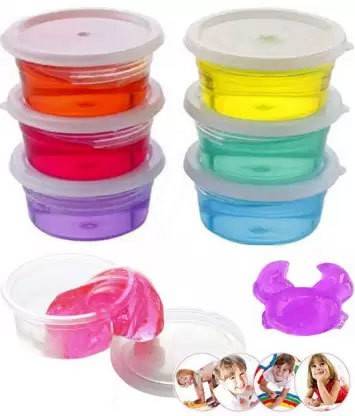 Dilurban New Collection Crystal Clay Soft Slime Transparent Super-Light Modelling Magic Clay Jelly for Kids set of 6 Multicolor Putty Toy