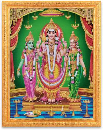 BM Traders Murugan Valli Devsena Sparkle Print Digital Photo In Golden Frame Big Religious Frame