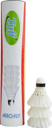 Tuff Aerofly Badminton Shuttlecock Pack of 10 Feather Shuttle  - White