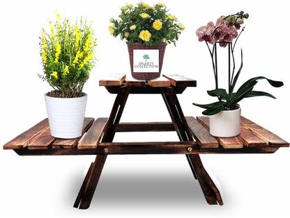 Smarts collection Wooden Plant Stand for Balcony Living Room Indoor Outdoor Plant Stand Foldable Display Rack Storage Rack for Patio Garden Yard (3 Tier, Brown) Solid Wood Side Table