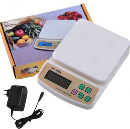 Krikav Digital Kitchen Weighing Scale Machine Multipurpose Electronic Weight Scale SF 400A with Adopter with Backlit LCD Display for Measuring Food, Cake, Vegetable, Fruit Weighing Scale (White) Weighing Scale