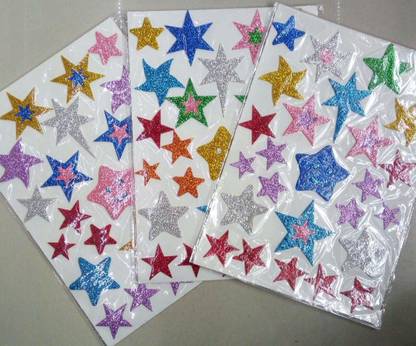 imtion ( Set of 2 Star Shape ) Self-Adhesive/Glitter Form Sticker/Star Stickers/for Art and Craft Activity/Decoration/Multicolor/Different Sizes