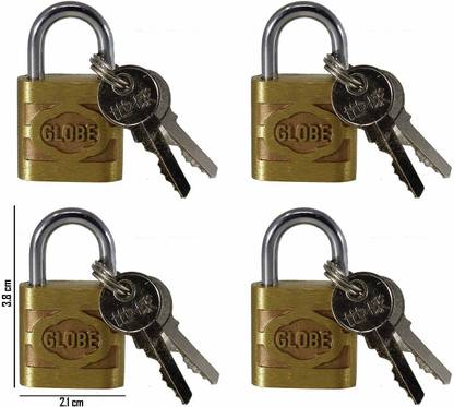 OXOUR Security 3 Key Brass Golden Padlock for Suitcase, Luggage, Wardrobe, Windows Lock