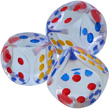 CREDENCE Transprent Dice with Multi Colour Dots - Transparent Dice Acrylic Gambling Game Playing Square Corner Dice Set Board Game Accessories Board Game Accessories