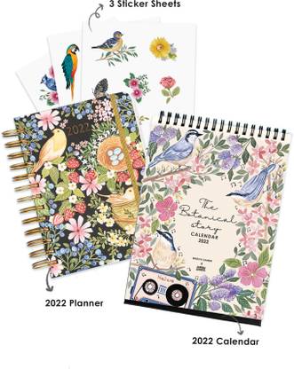Happywagon | The Botanical Story 2022 Planner & Calendar Combo | With 3 Sticker Sheets | Goal Spiral | Goals & Expense Tracker | Matte Laminated | Book-size Planner | Bookmark & Pen Loop | 300 Pages