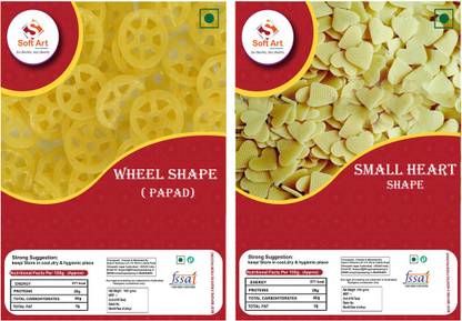 Soft Art Home Made Wheel Papad Fryums, and Small Size Heart Shape Fryums(100g Each) Fryums (Pack of 2)