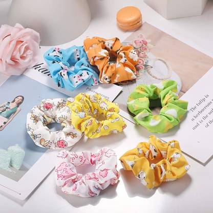 Trendy Cute Hair Scrunchies Kawaii Colorful Animal Scrunchy Hair Ties, Soft Hair Bands Random design Multicolor Pack of 12 Rubber Band