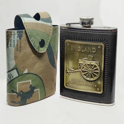 Nexshop ™ Jungle Print Cover With Leak Proof Stainless Steel Liquor Pocket Flasks Alcoholic Holder Bottle Wine Whiskey Alcohol Drinks Vodka Wrapped Leakage Proof Whisky Funnel BPA Free ( 8 oz / 236 ml ) England Black Stainless Steel Hip Flask
