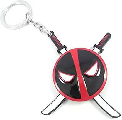 WHITE POPCORN Rotating Deadpool Logo with 2 Swords Keychain Key Chain