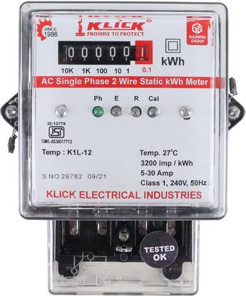 KLICK Static-290 Smart Static Meter, Counter Display, Heavy Duty, Class 1 Accuracy, Multi-function Energy Meter Metal Electrical Box