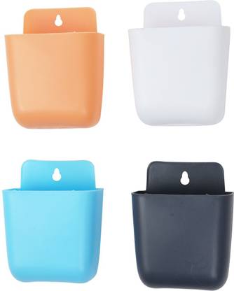 Ality 4 PCS Multipurpose Wall Mounted Storage Organizer Case for Remote, Mobile,Phone Charger Plug Holder, Statinory Rack, Toothbrush Stand For Home & Office Mobile Holder PP (Polypropylene) Key Holder